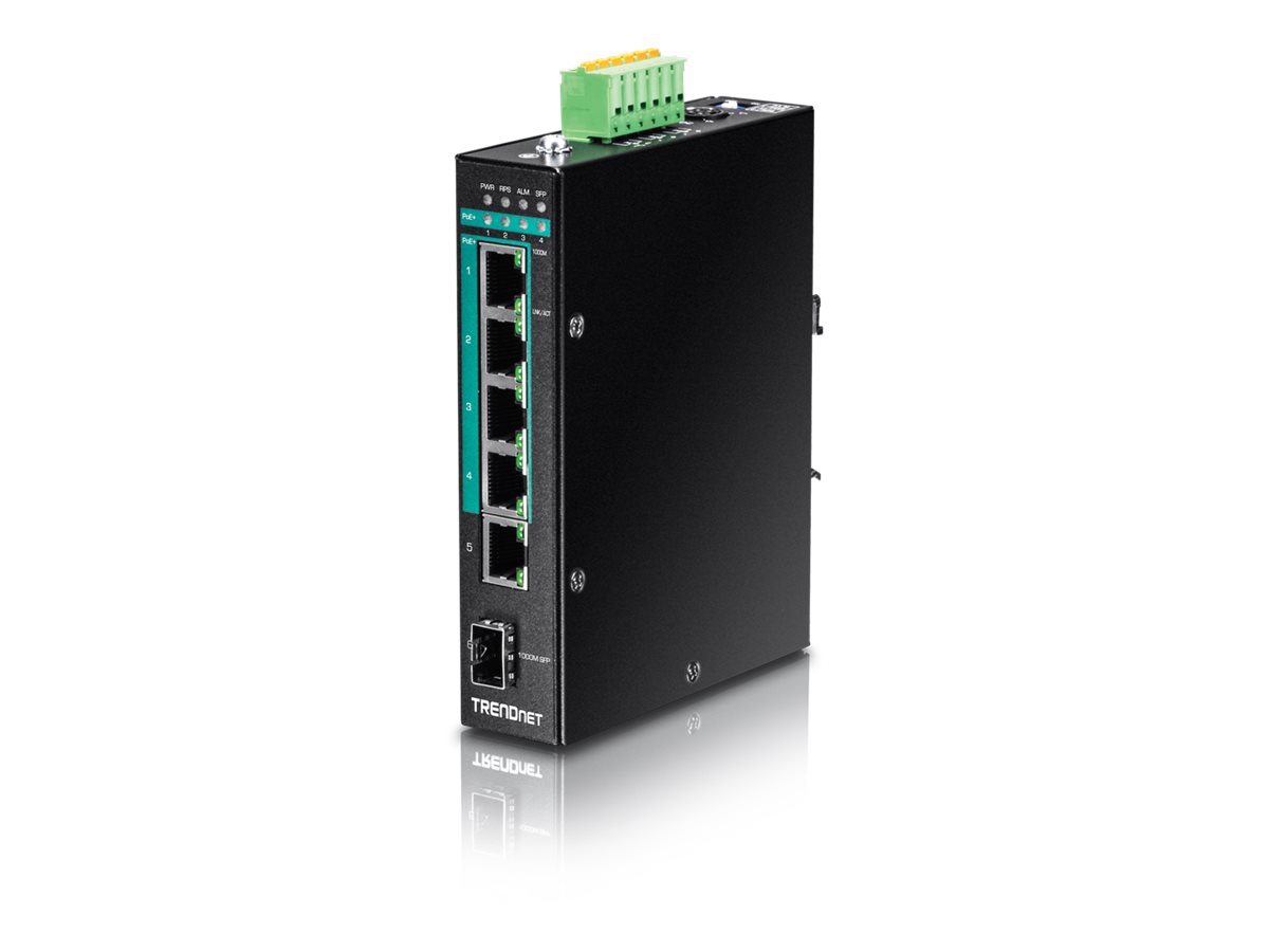 TRENDnet TI-PG541i 6-Port Switch PoE+ Industrial Gigabit Layer 2 DIN-Rail