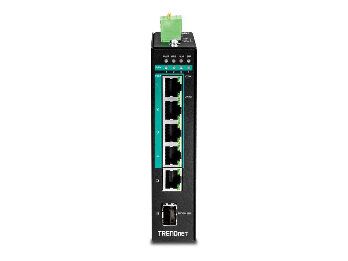 TRENDnet TI-PG541i 6-Port Switch PoE+ Industrial Gigabit Layer 2 DIN-Rail