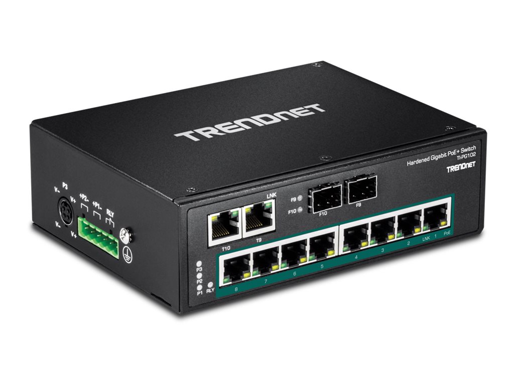TRENDnet TI-PG102 10Port DIN-Rail Switch Industrial Gigabit PoE+