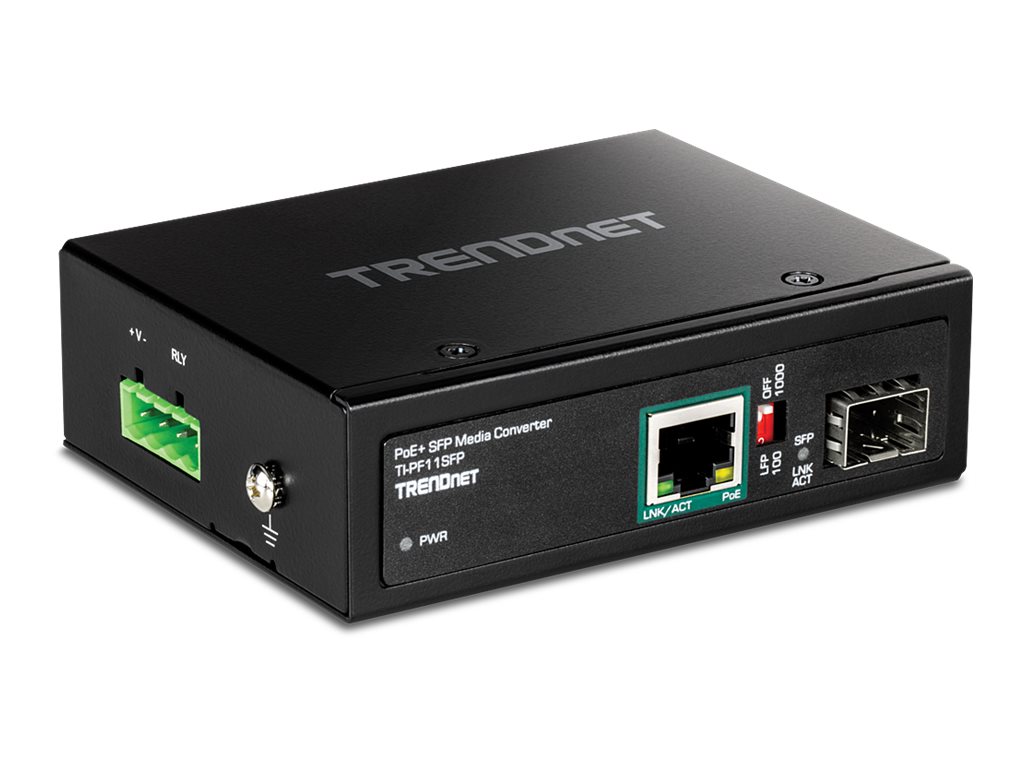 TRENDnet TI-PF11SFP Media Converter Industrial SFP to Gigabit PoE+