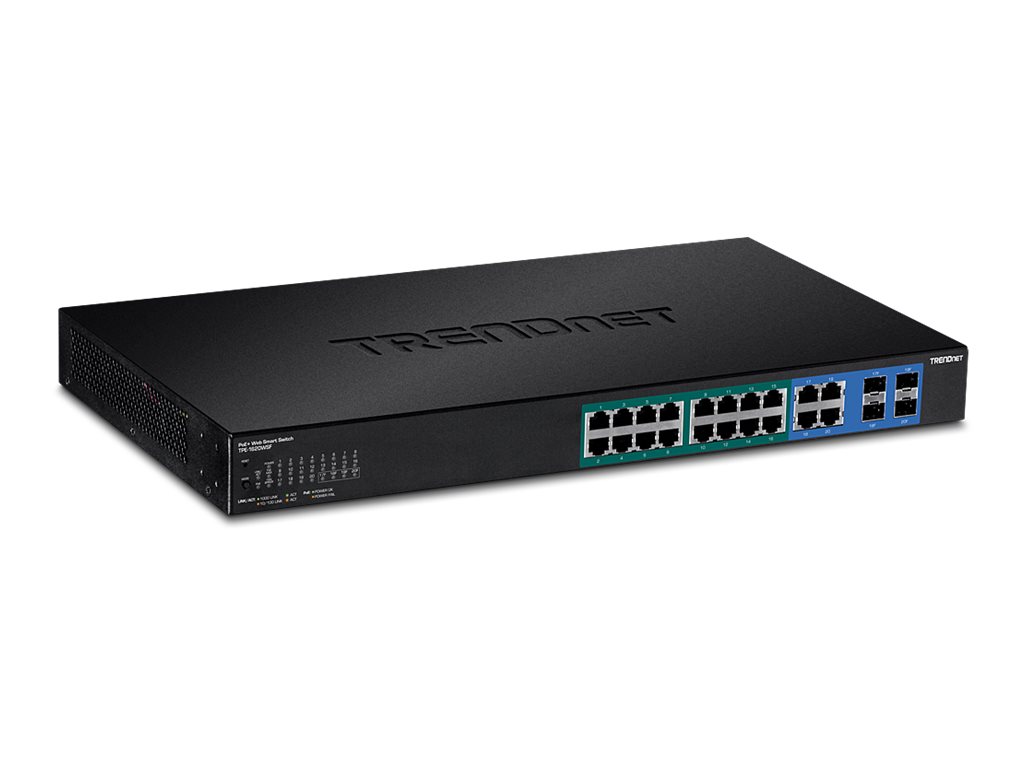 TRENDnet TPE-1620WSF 20-Port POE+ Switch Gigabit Web Smart, 2x SFP, 16x PoE+ (370W)