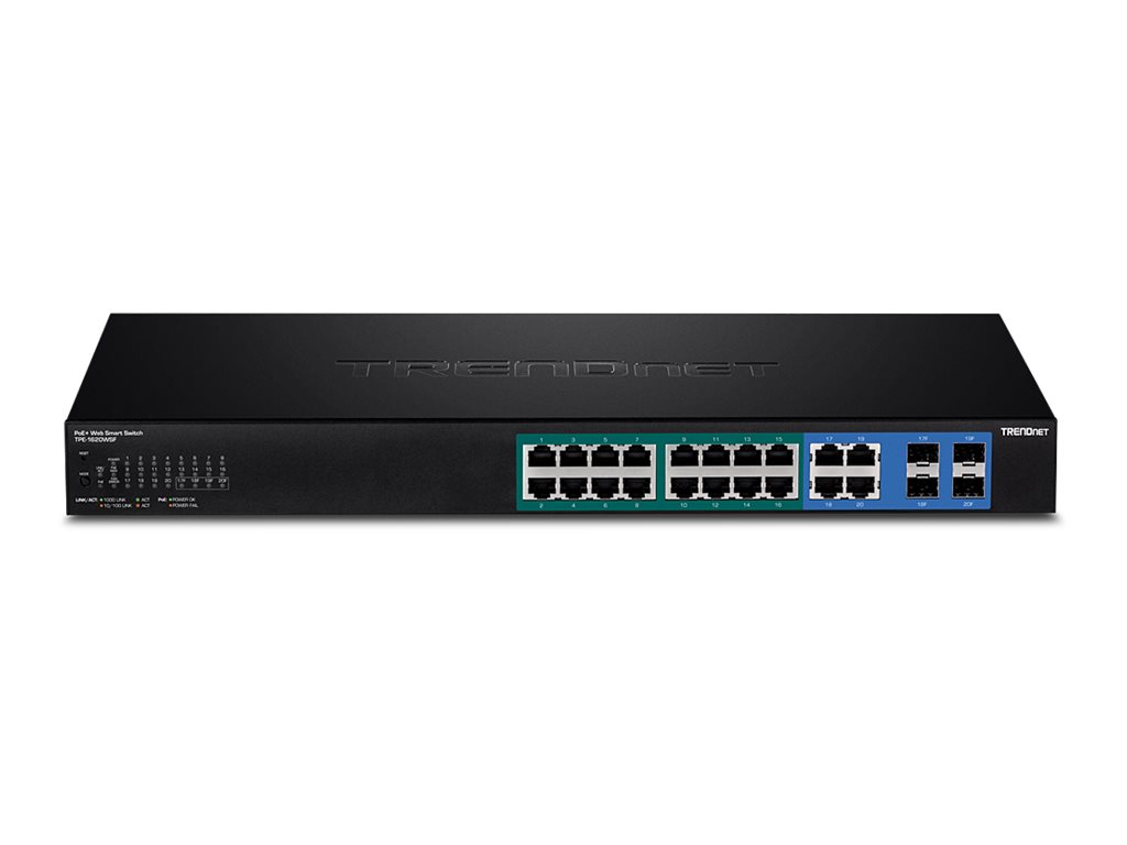 TRENDnet TPE-1620WSF 20-Port POE+ Switch Gigabit Web Smart, 2x SFP, 16x PoE+ (370W)