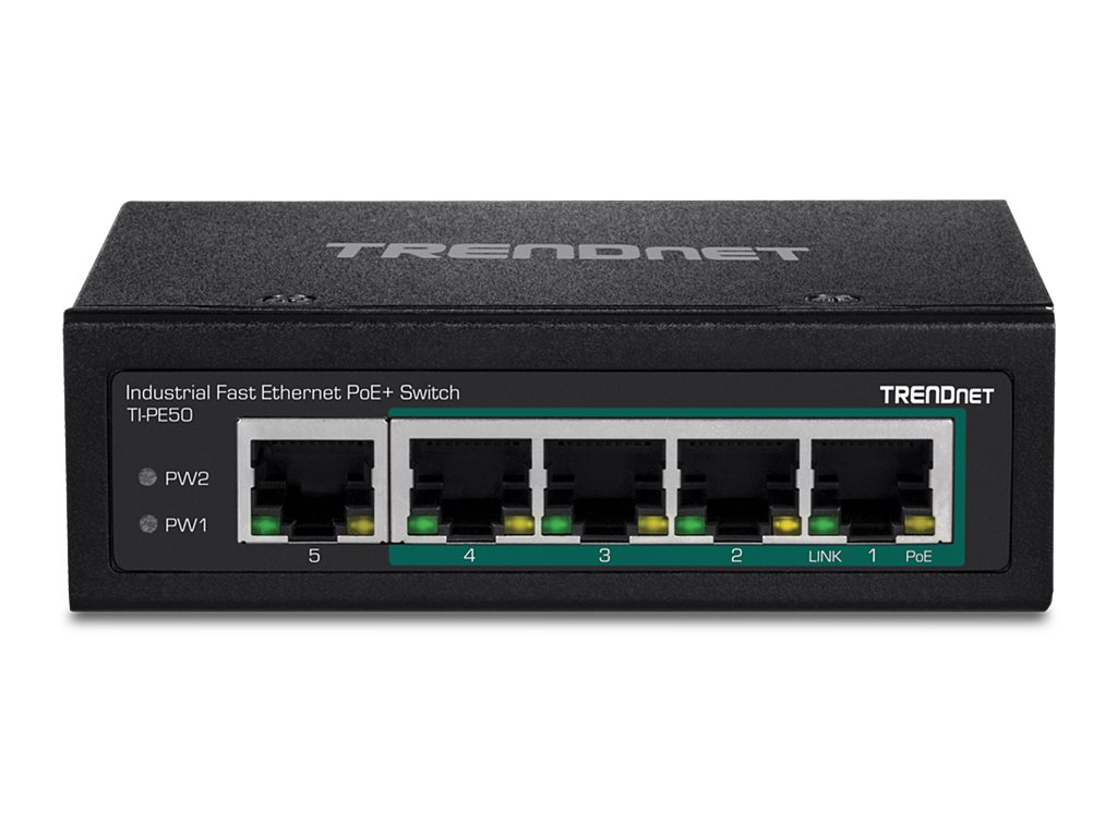 TRENDnet TI-PE50 DIN-Rail Switch 5-Port Industrial Fast Ethernet PoE+