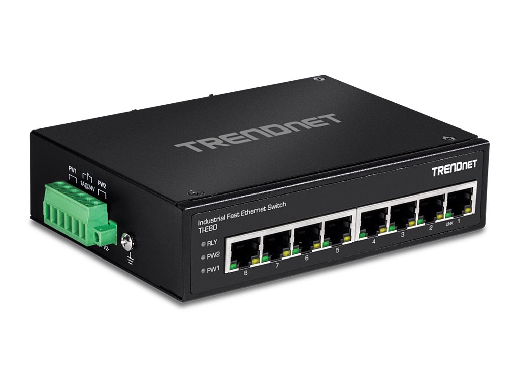 TRENDnet TI-E80 Industrial Fast Ethernet DIN-Rail Switch 8-Port