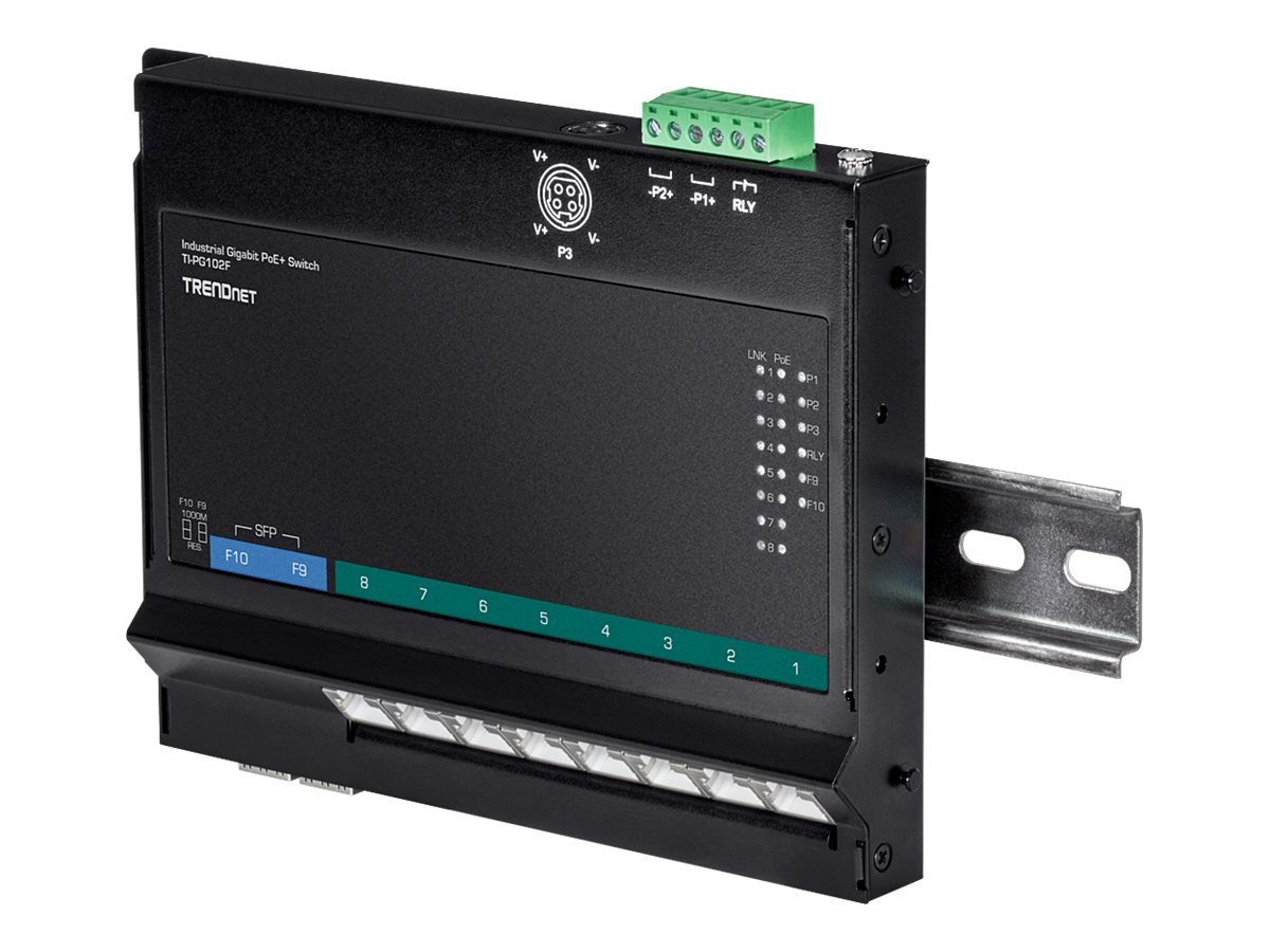 TRENDnet TI-PG102F PoE+ Switch 10-Port Industrie Wall-Mount Front Access