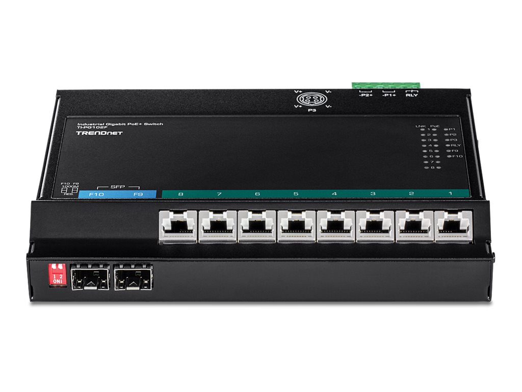TRENDnet TI-PG102F PoE+ Switch 10-Port Industrie Wall-Mount Front Access