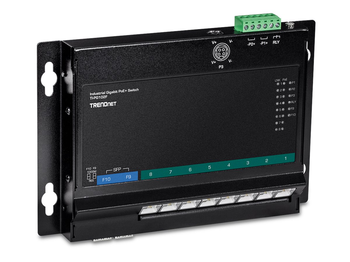 TRENDnet TI-PG102F PoE+ Switch 10-Port Industrie Wall-Mount Front Access