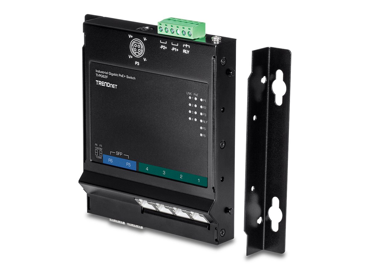 TRENDnet TI-PG62F 6-Port PoE+, Industrial Gigabit Wall-Mounted Front Access Switch