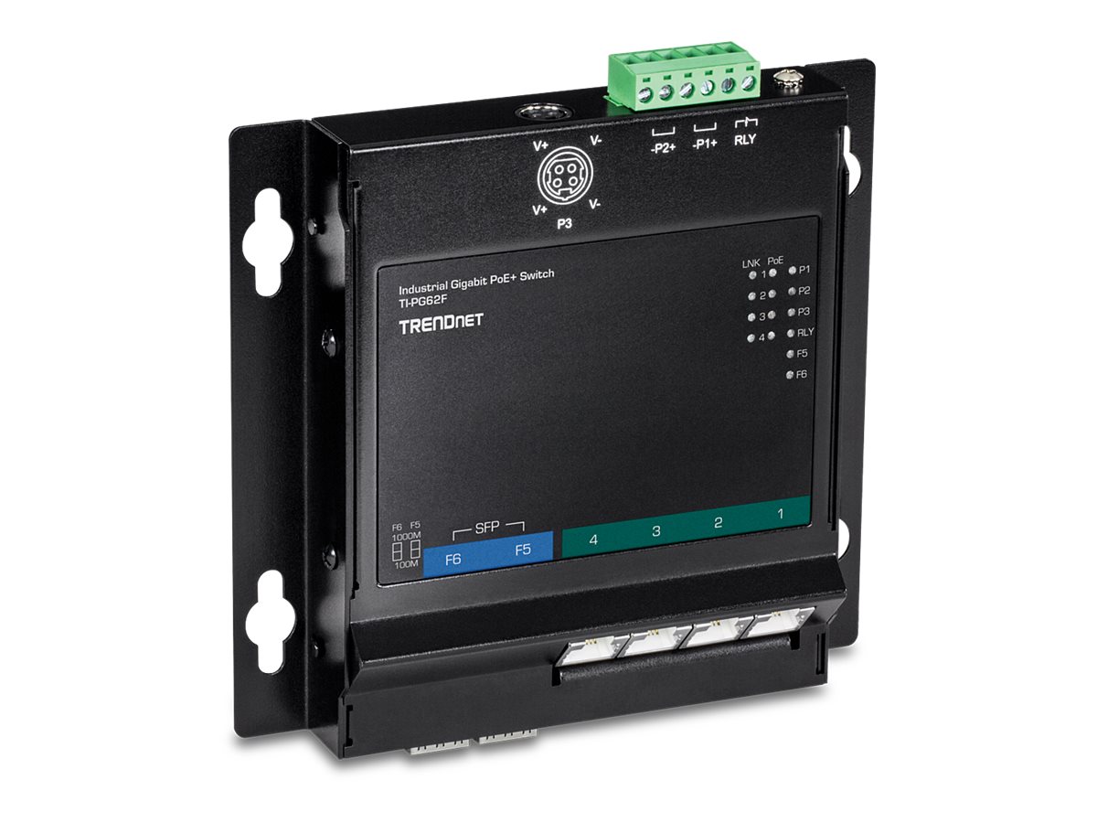 TRENDnet TI-PG62F 6-Port PoE+, Industrial Gigabit Wall-Mounted Front Access Switch
