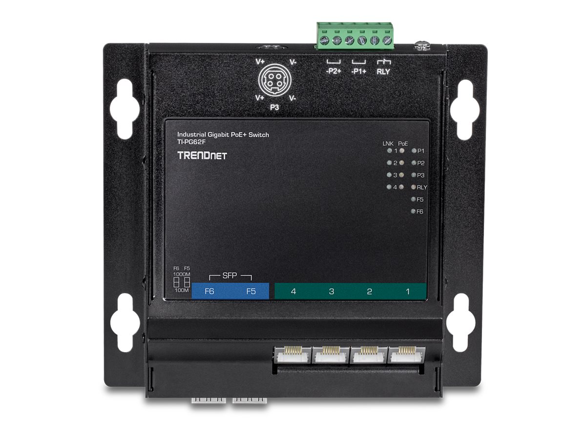 TRENDnet TI-PG62F 6-Port PoE+, Industrial Gigabit Wall-Mounted Front Access Switch