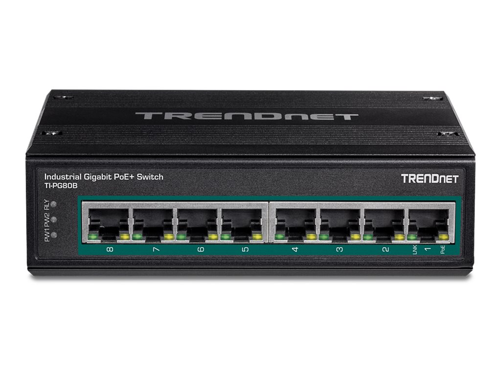 TRENDnet TI-PG80B 8-Port PoE+ Switch Industrial Gigabit DIN-Rail (24-56V)