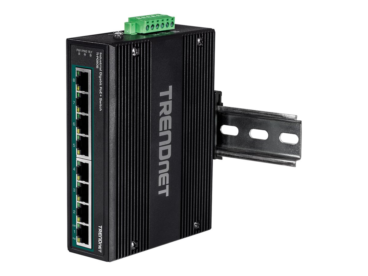 TRENDnet TI-PG80B 8-Port PoE+ Switch Industrial Gigabit DIN-Rail (24-56V)