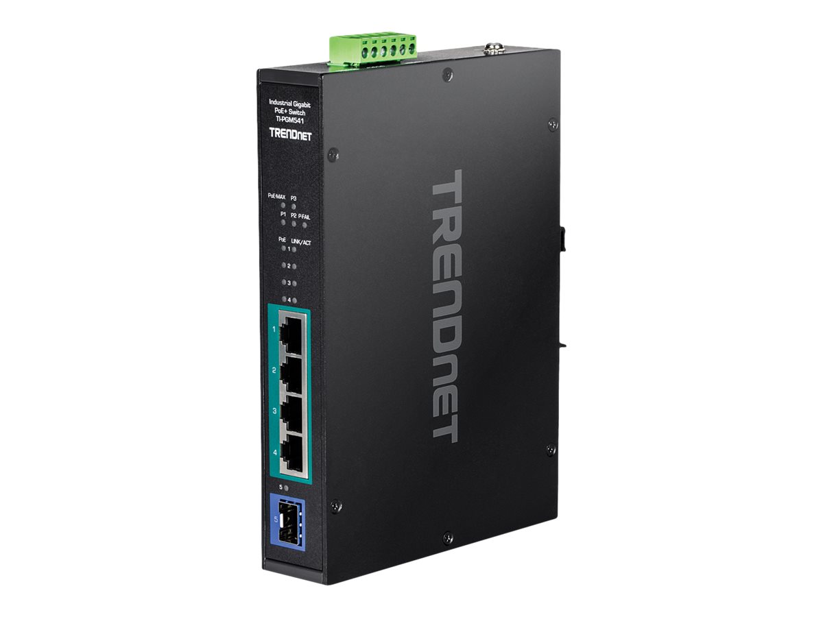TRENDnet TI-PGM541 5 Port Rail Switch Industrial Gigabit PoE+, schwarz