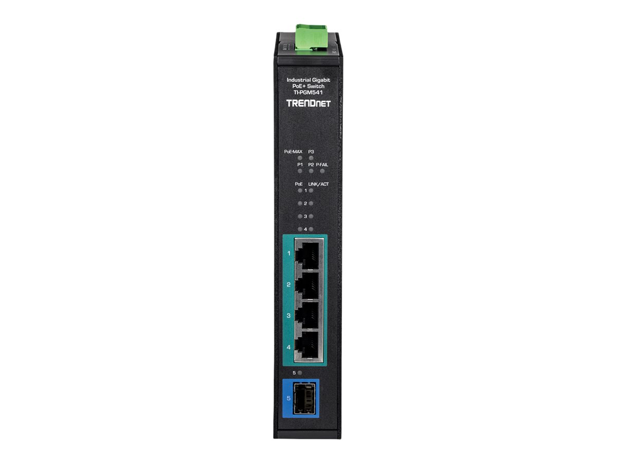 TRENDnet TI-PGM541 5 Port Rail Switch Industrial Gigabit PoE+, schwarz