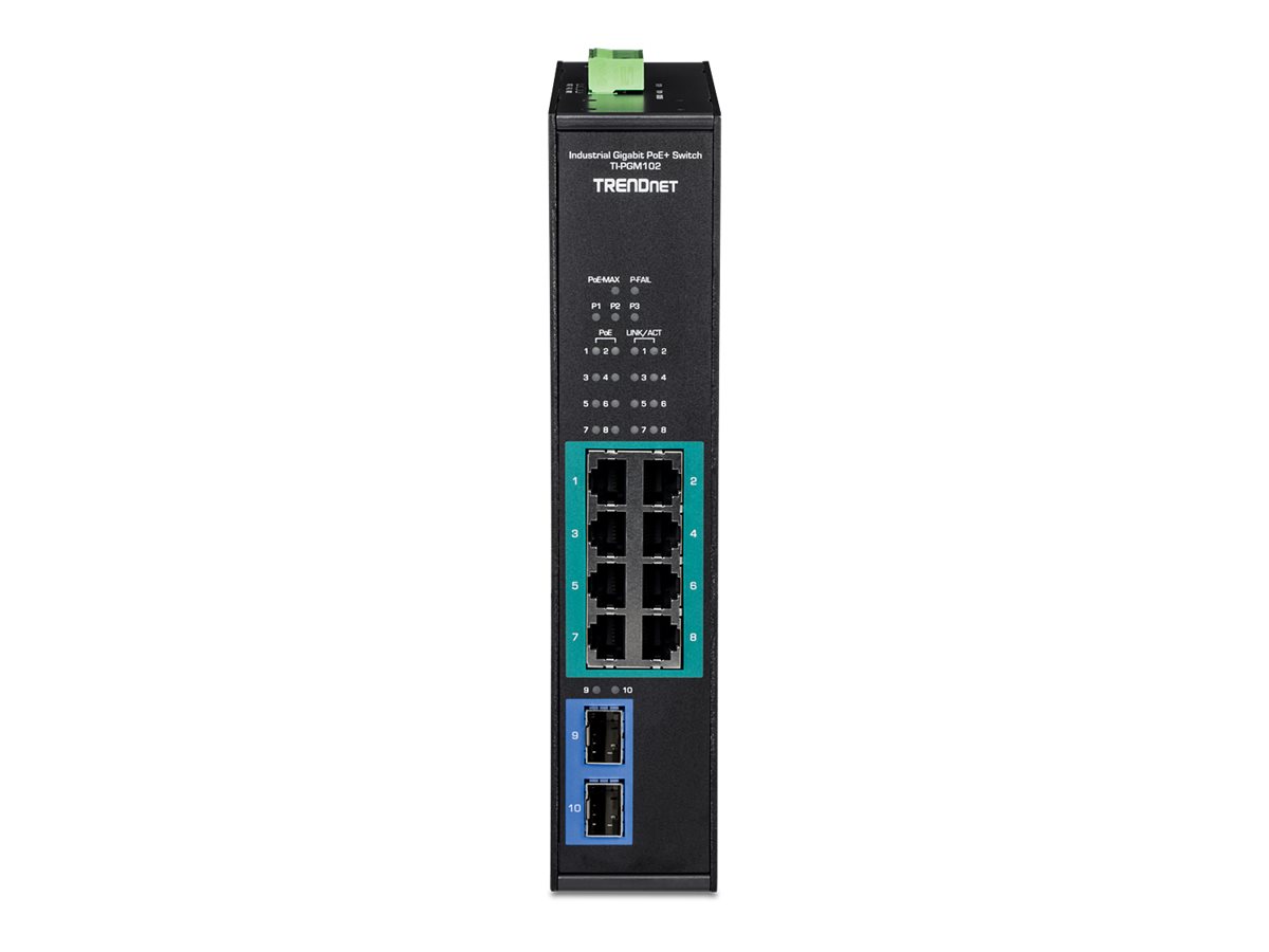 TRENDnet TI-PGM102 10 Port Rail Switch  Industrial Gigabit PoE+