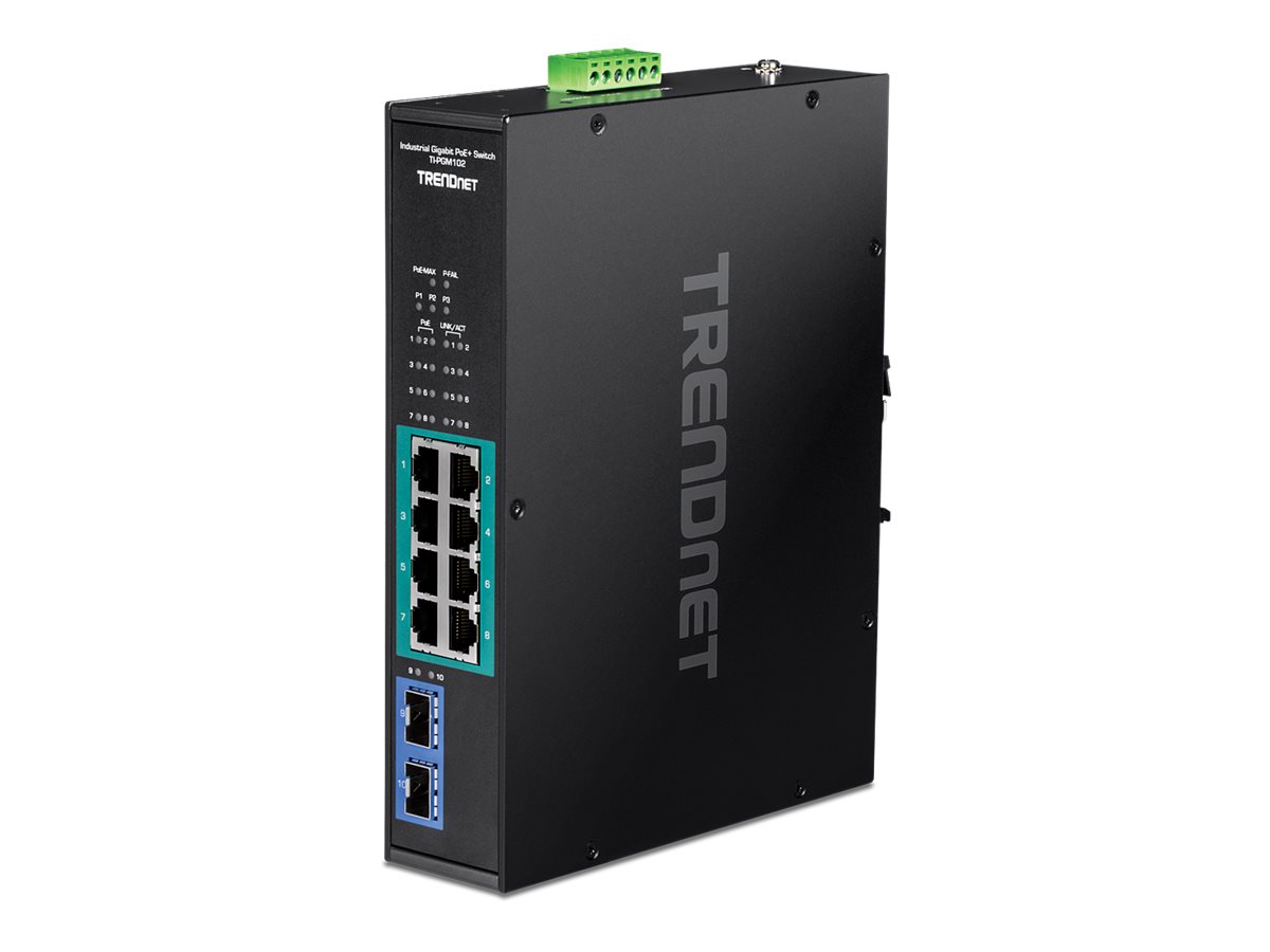 TRENDnet TI-PGM102 10 Port Rail Switch  Industrial Gigabit PoE+