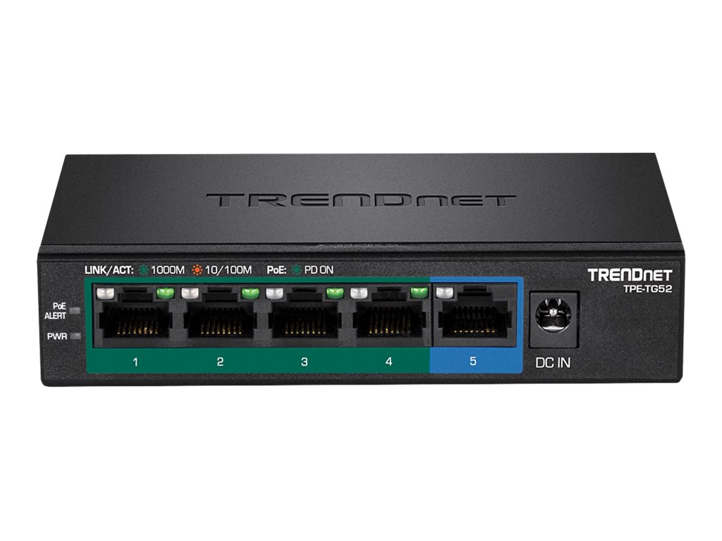 TRENDnet TPE-TG52 5-Port PoE Switch Gigabit PoE+ 32W