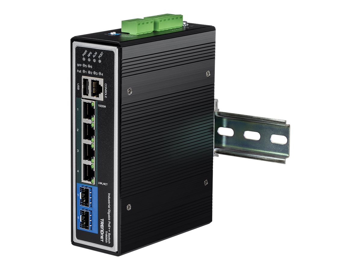 TRENDnet TI-BG62i 6 Port DIN-Rail Switch, Industrial Gigabit L2+ Managed PoE++