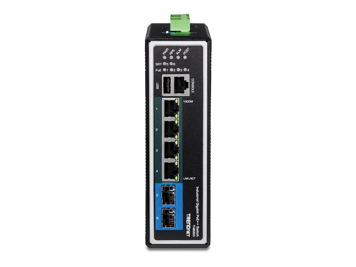 TRENDnet TI-BG62i 6 Port DIN-Rail Switch, Industrial Gigabit L2+ Managed PoE++