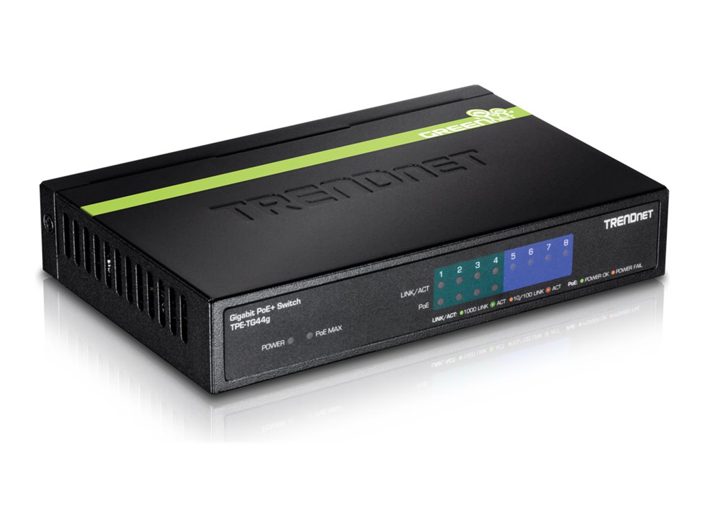 TRENDnet TPE-TG44g 8-Port PoE Switch GREENnet Gigabit 4 PoE, 4 Non-PoE