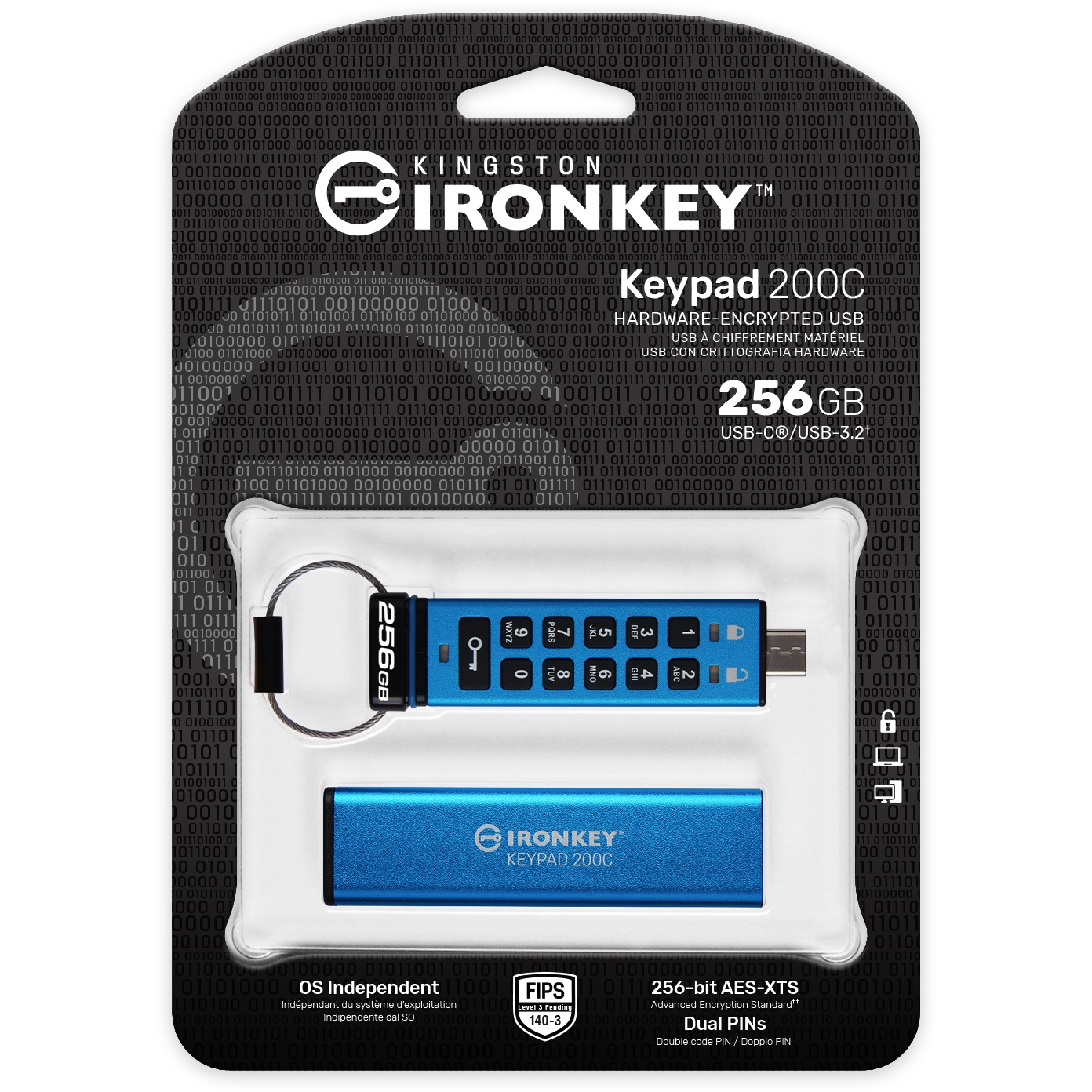 KINGSTON 256GB USB-C IronKey Keypad 200C