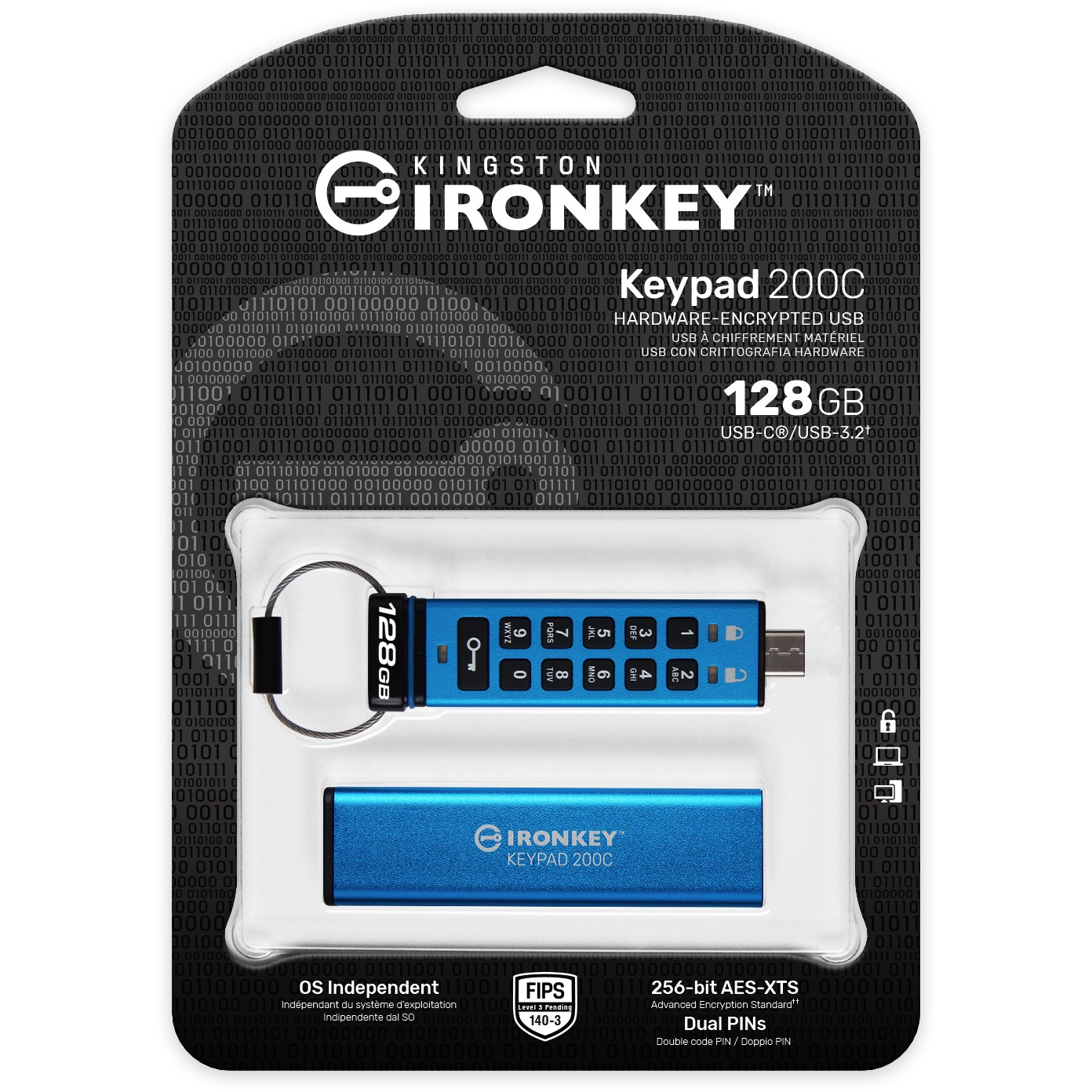 KINGSTON 128GB USB-C IronKey Keypad 200C