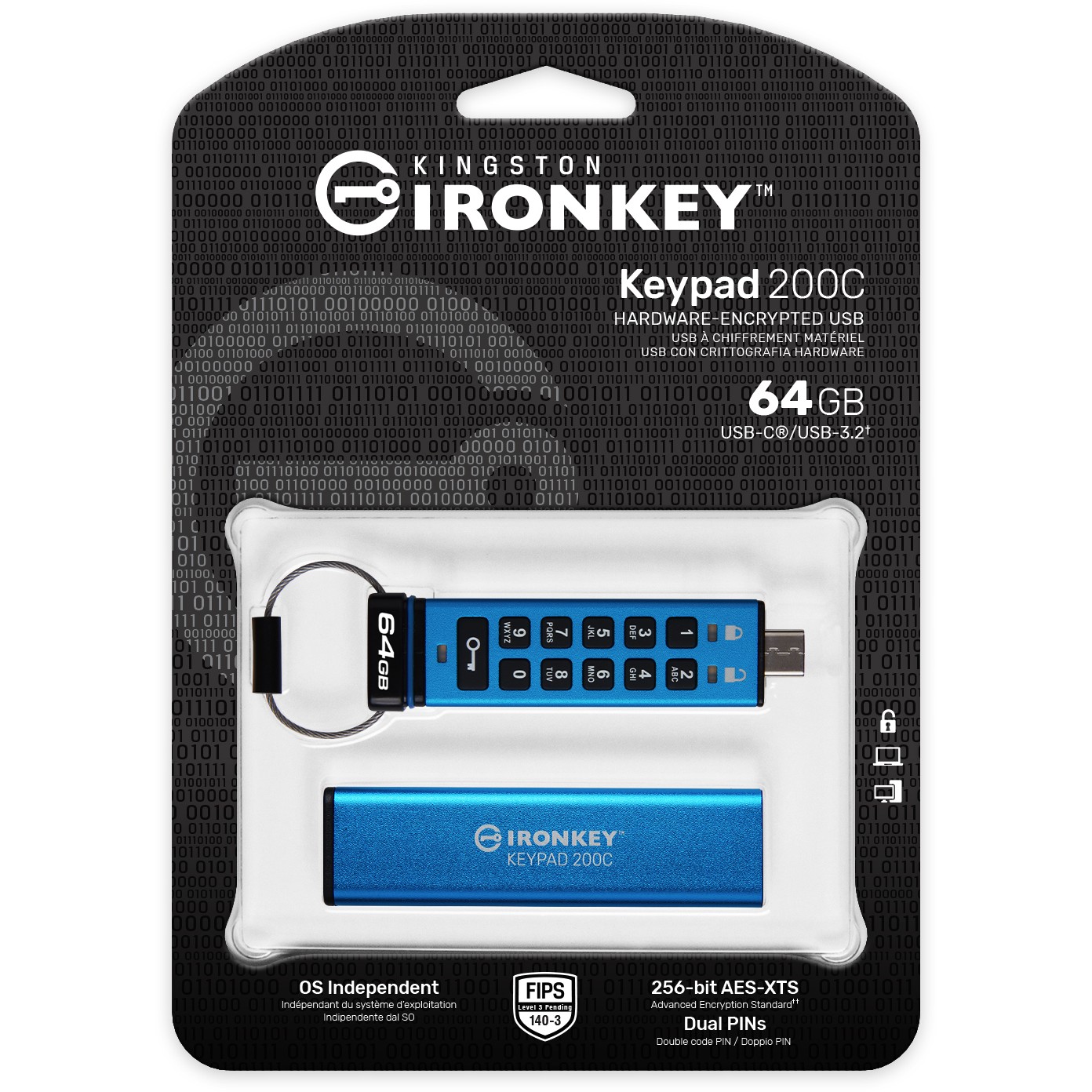 KINGSTON 64GB USB-C IronKey Keypad 200C