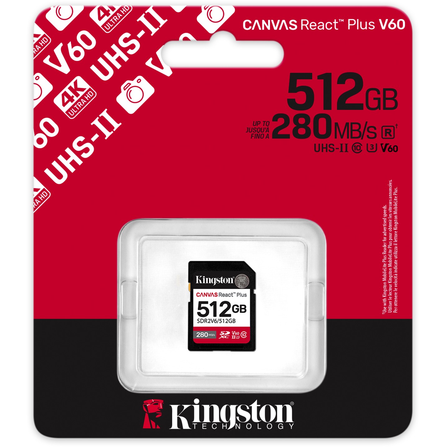 SD Card 512GB Kingston SDXC React+ 280R/150W Reader retail