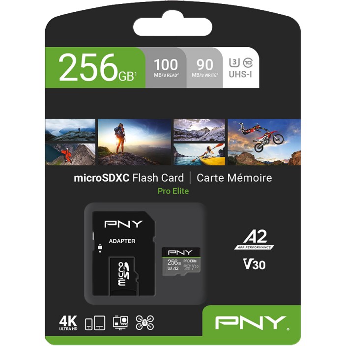 SD MicroSD XC Card 256GB PNY Pro Elite R100MB/s W90MB/s reta