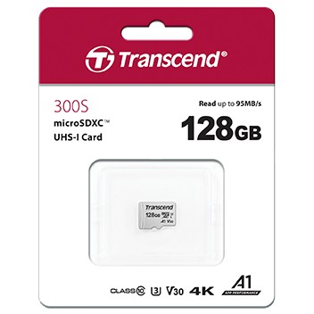 SD microSD Card 128GB Transcend SDXC USD300S-A w/Adapter