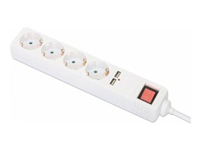 MANHATTAN Steckdosenleiste 4fach mit 2 USB-Port weiß AN/AUS