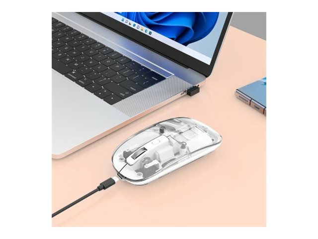 MANHATTAN Funkmaus USB-A 4Tasten RGB LED weiß transparent