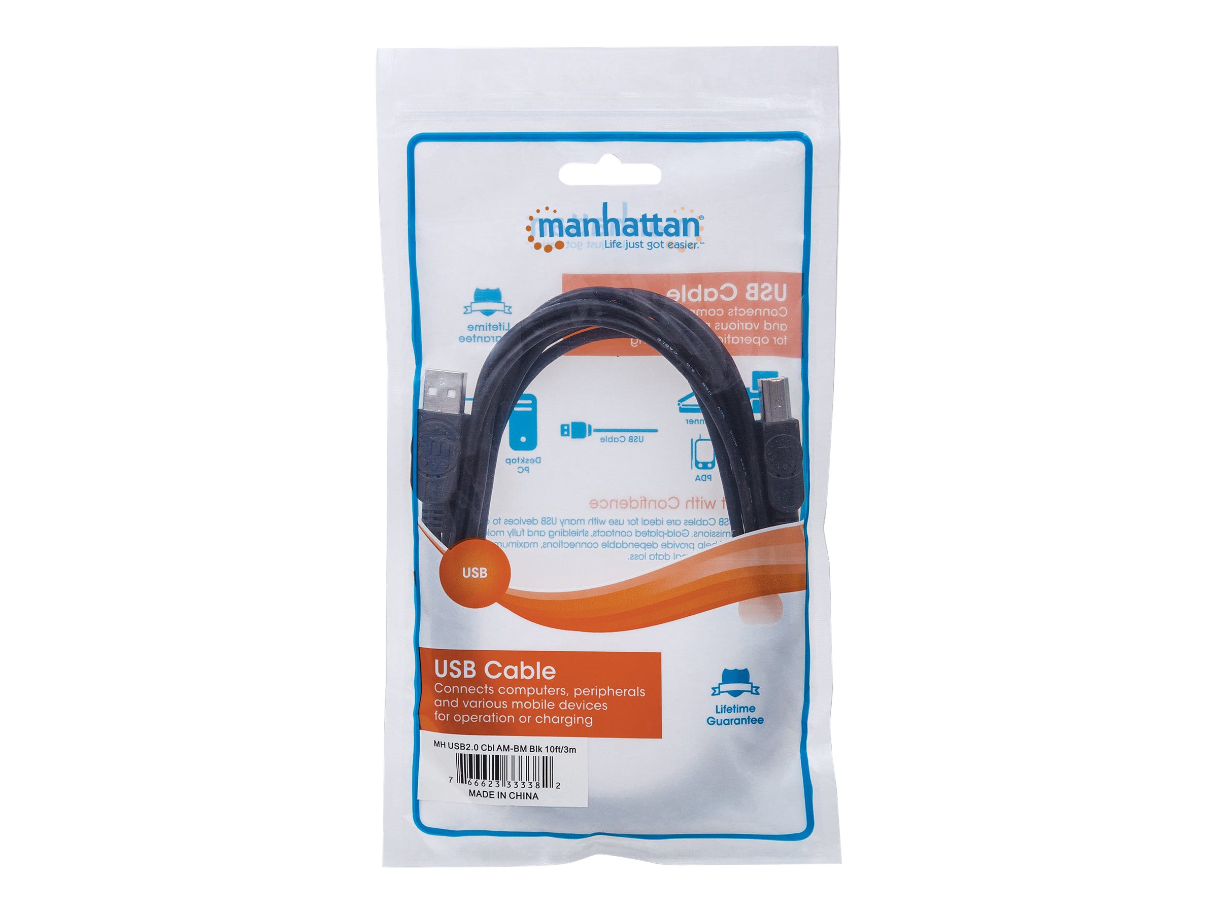 MANHATTAN USB Kabel A -> B St/St  5.00m schwarz