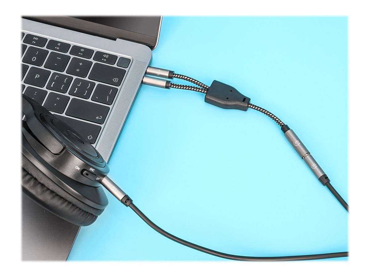 MANHATTAN Headset-Adapterkabel mit Aux Y-Audiosplitter 15cm
