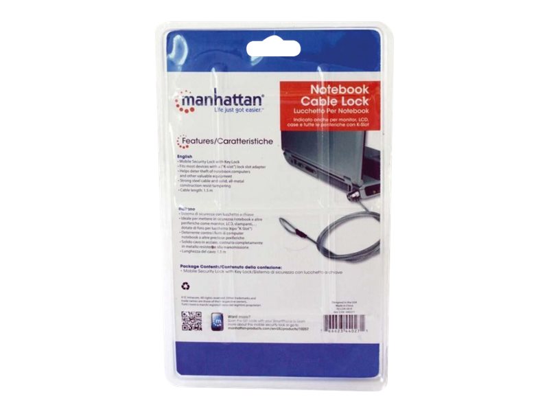 MANHATTAN NB Sicherheitsschloss 1.4m Stahlkabel 2 Schlüssel