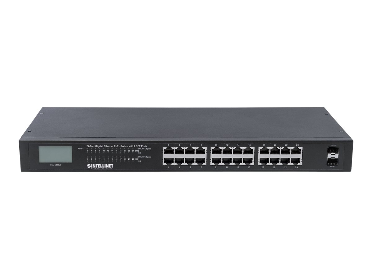 INTELLINET PoE+ Switch 24-Port Gigabit mit 2 SFP-Ports 370W