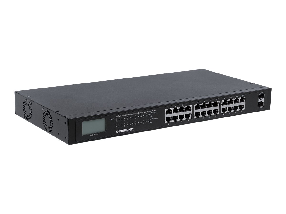 INTELLINET PoE+ Switch 24-Port Gigabit mit 2 SFP-Ports 370W