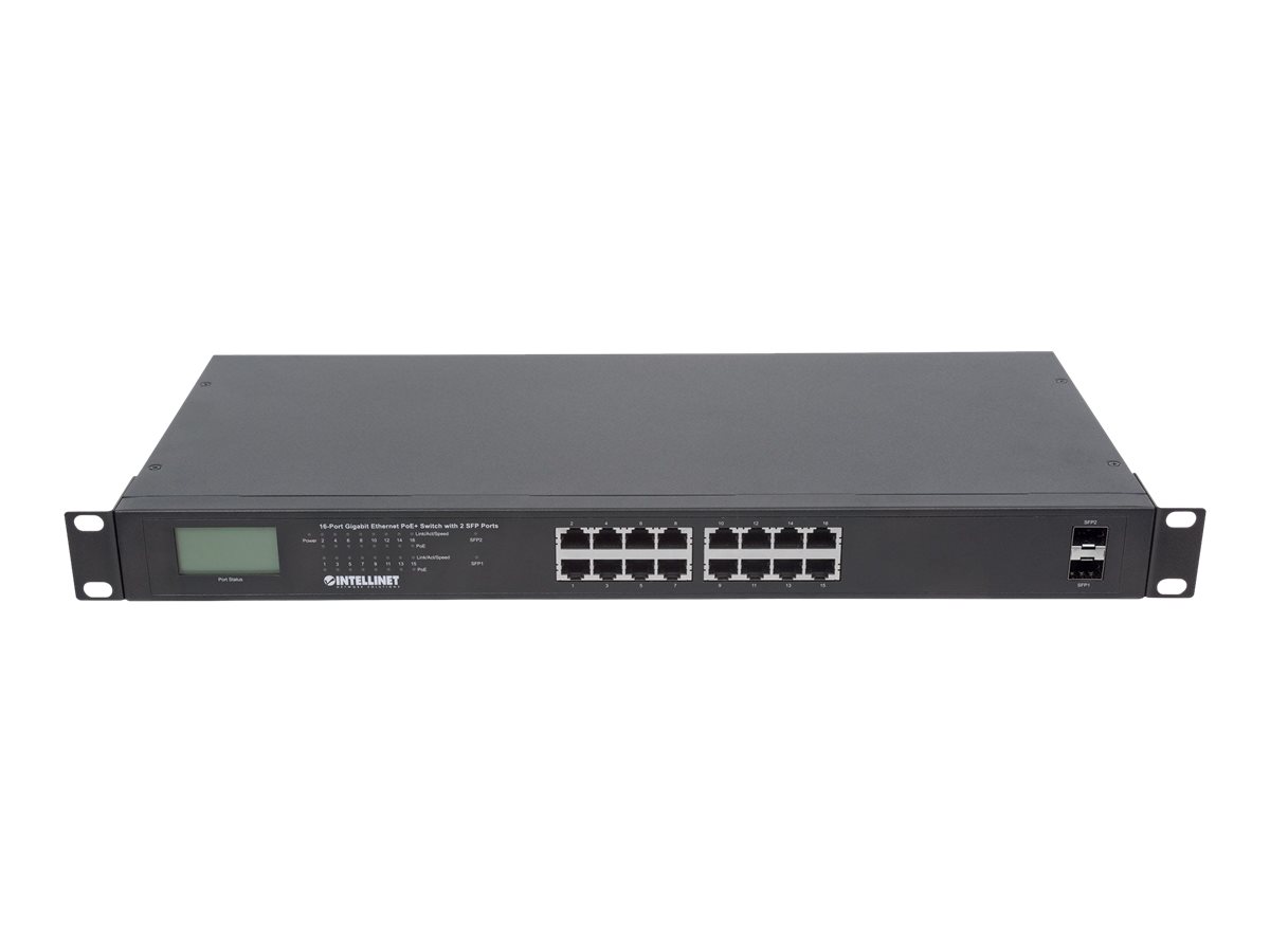 INTELLINET Switch 16-Port Gigabit PoE+ LCD-Anzeige 19 2xSFP