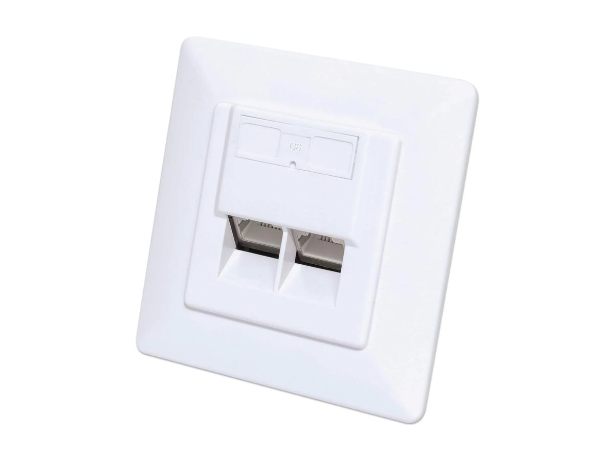 INTELLINET 2-Port Cat6 10G RJ45-Unterputzdose STP weiß