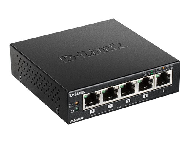 D-Link Switch 10/100 Mbit DES-1005P/E 5-Port 5x10/100Mbit RJ45 davon 4xPoE+