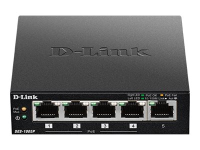 D-Link Switch 10/100 Mbit DES-1005P/E 5-Port 5x10/100Mbit RJ45 davon 4xPoE+