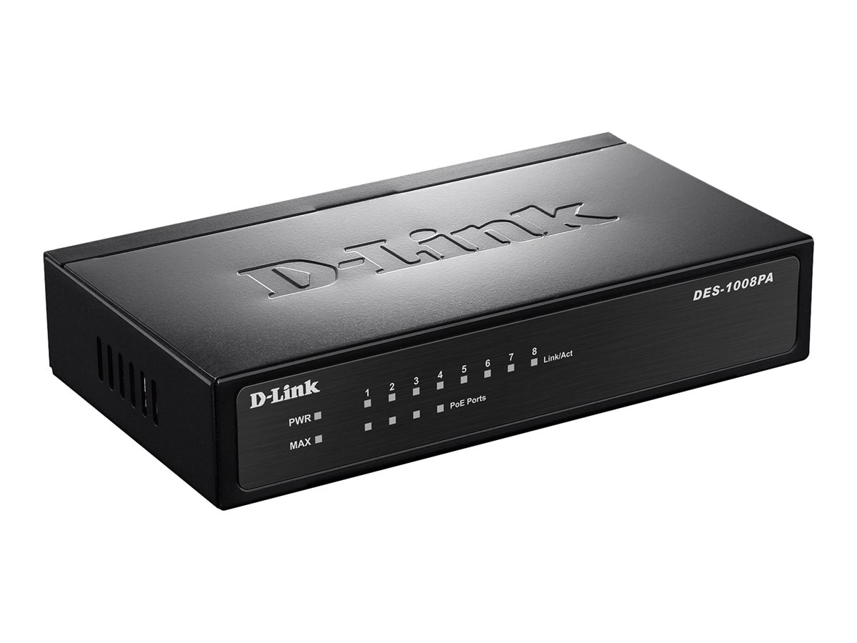 D-Link DES-1008PA Netzwerk-Switch Unmanaged Fast Ethernet (10/100) Power over Ethernet (PoE) Schwarz