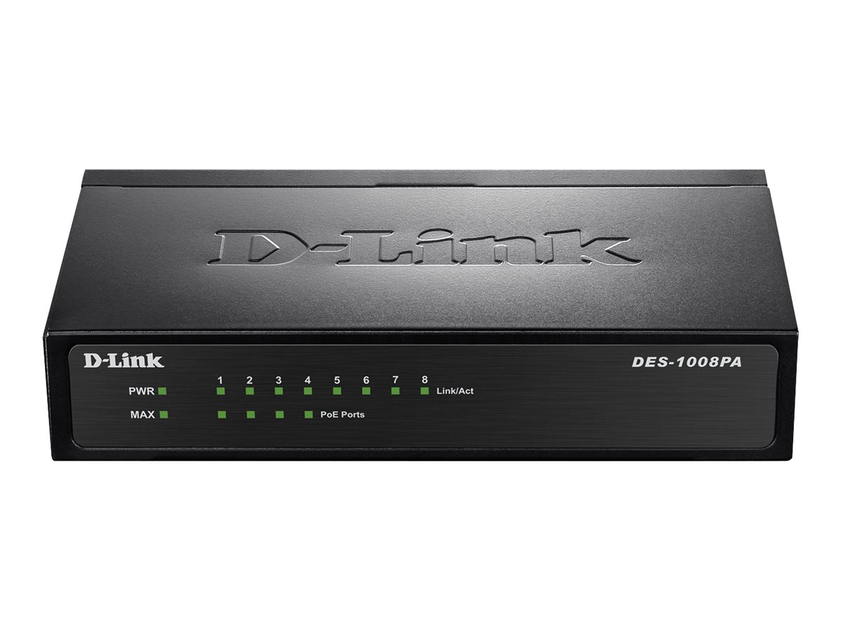 D-Link DES-1008PA Netzwerk-Switch Unmanaged Fast Ethernet (10/100) Power over Ethernet (PoE) Schwarz