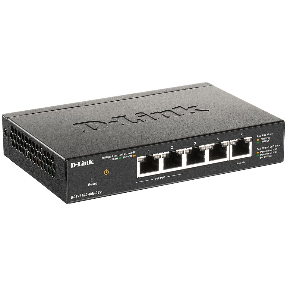 D-Link DGS-1100-05PDV2 5-Port Smart Gigabit Switch PoE-powered PoE