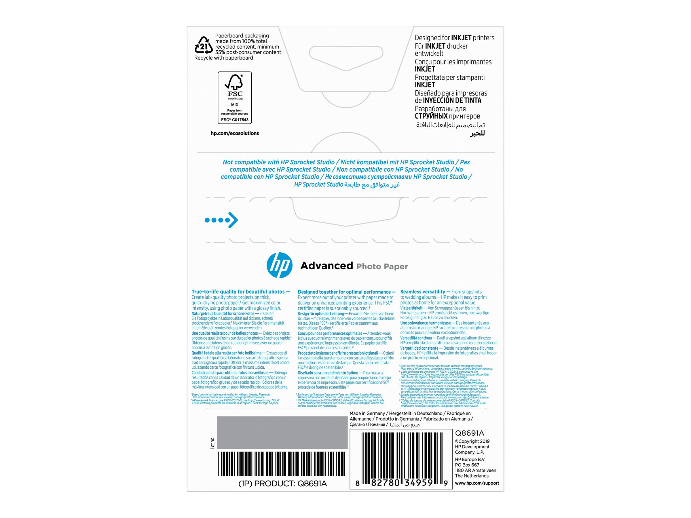 HP Q8691A 10x15cm Fotopapier