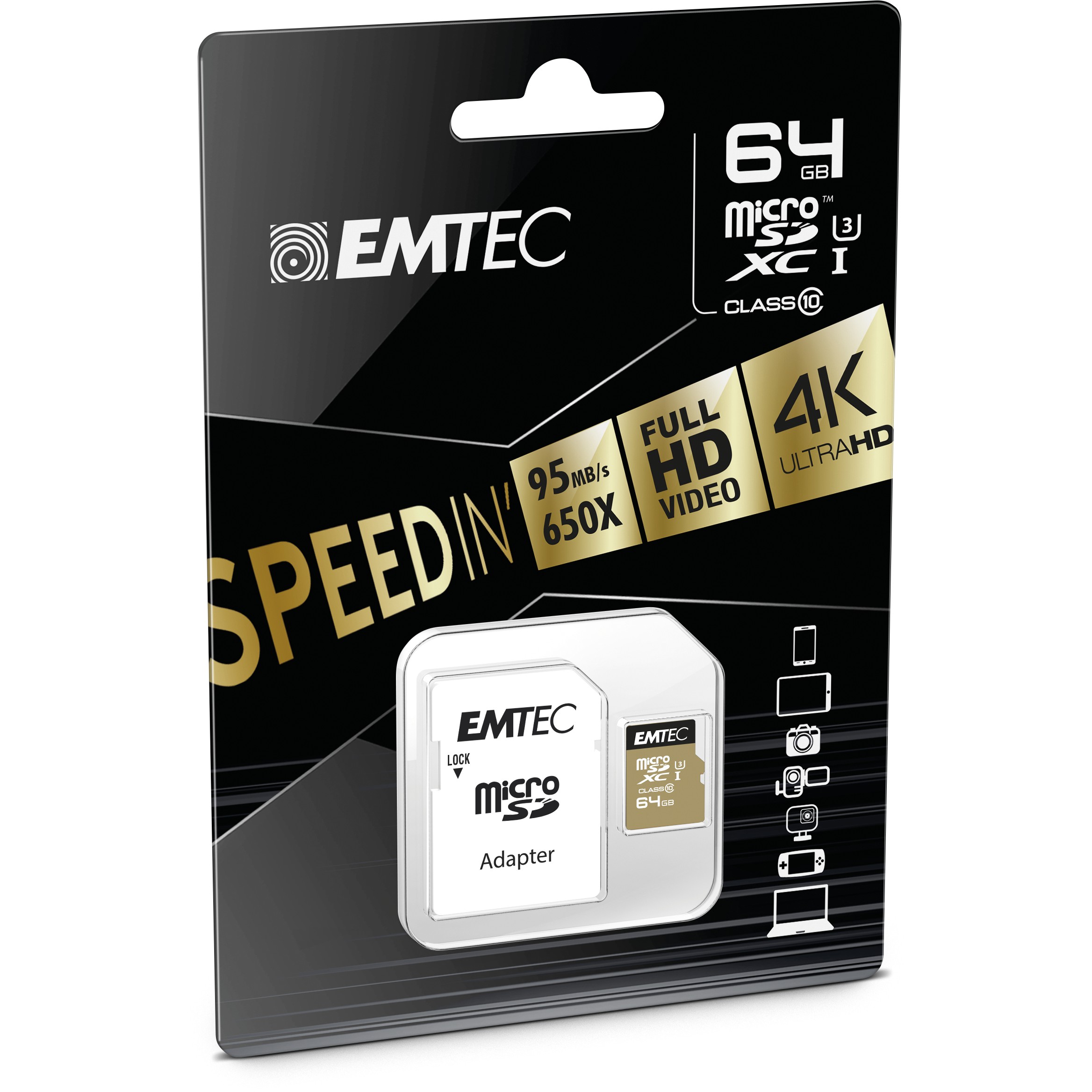 Emtec mSD 64GB UHS-I U3 V30 A1 SpeedIN Pro + Adapter