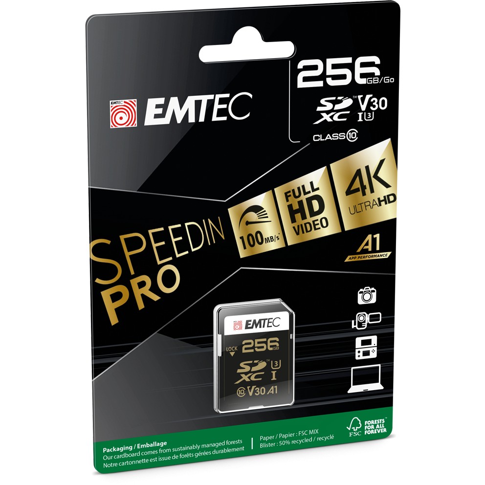 Emtec SD 256GB UHS-I U3 V30 SpeedIN Pro