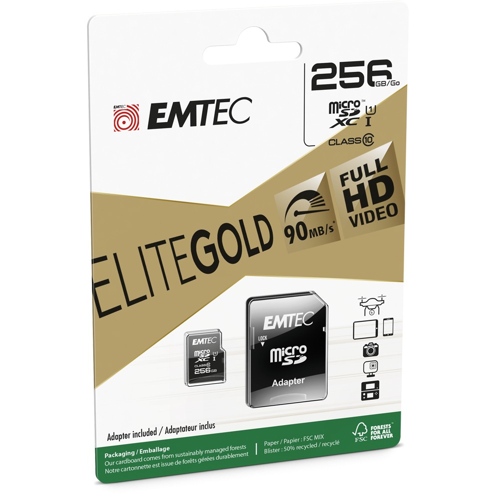 Emtec mSD 256GB UHS-I U1 EliteGold + Adapter