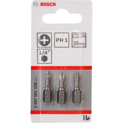 Bosch Schrauberbit Extra-Hart PH1 3 Stück, 25mm 2607001508