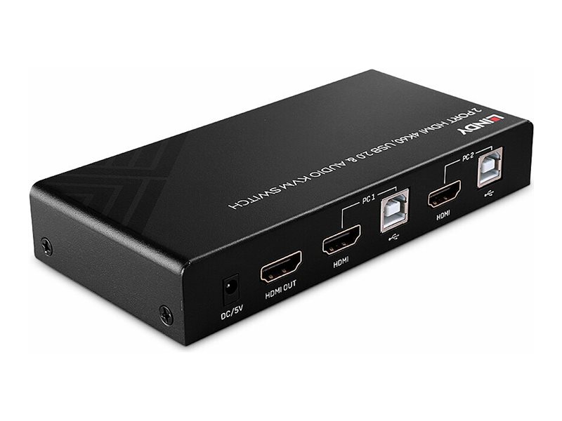 LINDY 2 Port KVM Switch HDMI 4K60, USB 2.0 & Audio